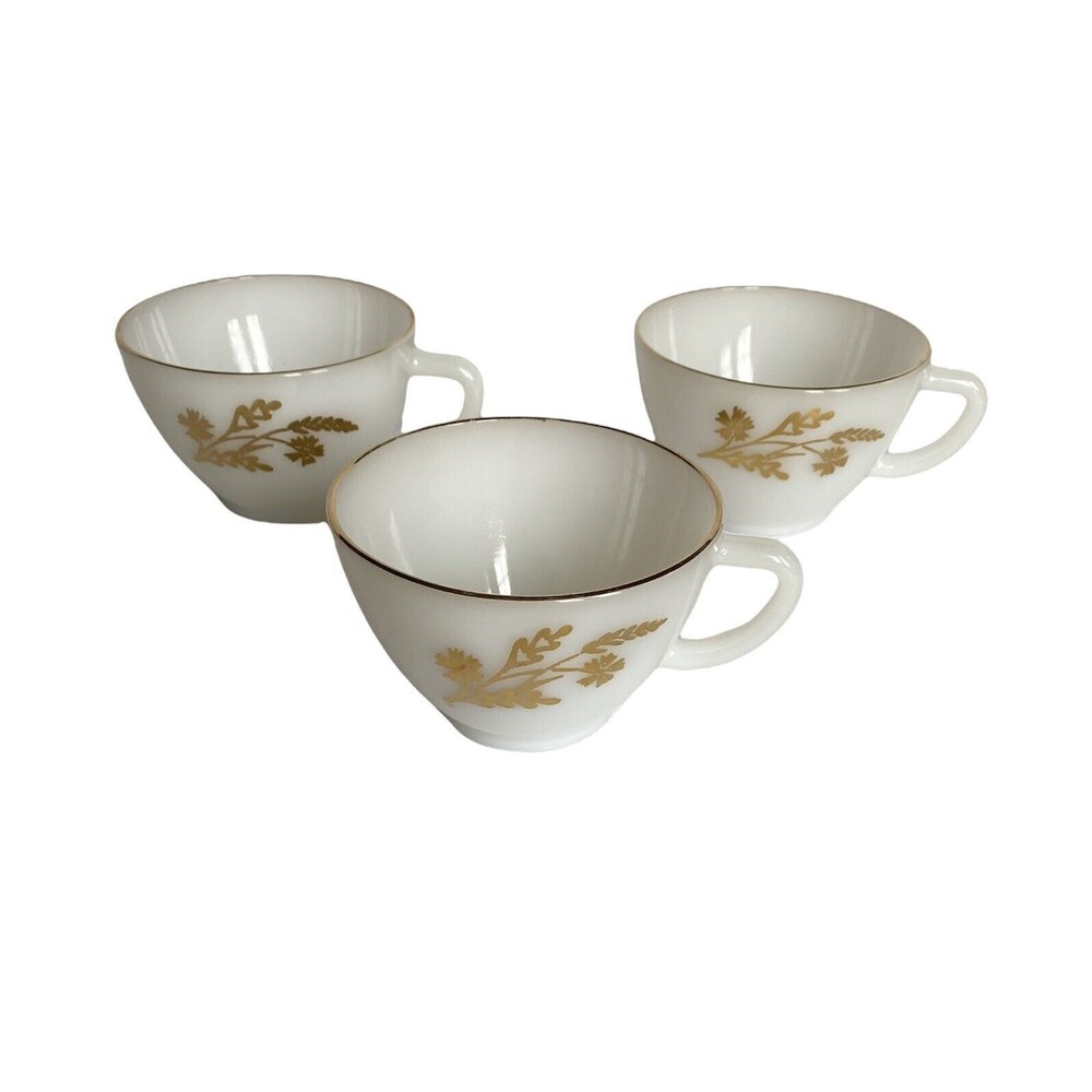 3 Vintage Federal White Milk Glass Heat Proof D Handle Coffee Tea Cup Mugs USA